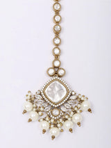 Blue Marquise Kundan Maang Tikka with Bead Drop