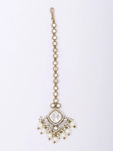 Blue Marquise Kundan Maang Tikka with Bead Drop