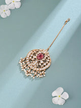 Floral Polki and Pearl Drop Brass Maang Tikka