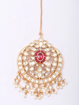 Floral Polki and Pearl Drop Brass Maang Tikka