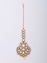 Pink Meenakari and Polki Brass Maang Tikka with Bead Drop