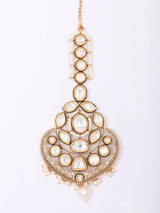 Pink Meenakari and Polki Brass Maang Tikka with Bead Drop
