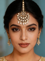 Floral Polki and Pearl Drop Brass Maang Tikka
