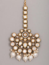 Floral Polki and Pearl Drop Brass Maang Tikka