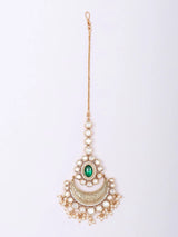 Chaand Polki and Pearl Drop Maang Tikka in Brass