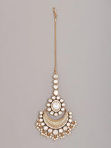 Chaand Polki and Pearl Drop Maang Tikka in Brass