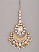 Chaand Polki and Pearl Drop Maang Tikka in Brass