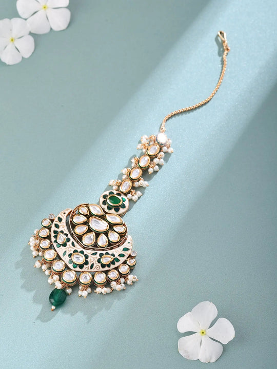 Meenakari Polki and Pearl Cluster Drop Maang Tikka
