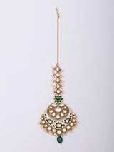 Meenakari Polki and Pearl Cluster Drop Maang Tikka