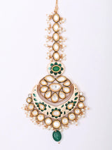 Meenakari Polki and Pearl Cluster Drop Maang Tikka