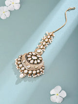 Meenakari Polki and Pearl Cluster Drop Maang Tikka