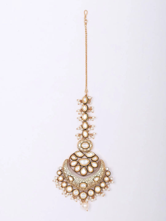 Meenakari Polki and Pearl Cluster Drop Maang Tikka