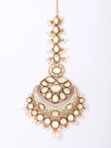 Meenakari Polki and Pearl Cluster Drop Maang Tikka