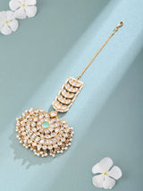 Floral Crescent Pearl Drop Stone Studded Brass Maang Tikka