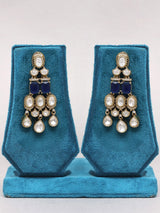 Polki and Blue Stone Brass Necklace Set with Maang Tikka