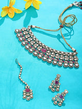 Ruby and Kundan Choker Necklace Set with Maang Tikka