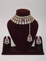 Ruby and Kundan Choker Necklace Set with Maang Tikka