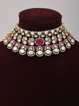 Ruby and Kundan Choker Necklace Set with Maang Tikka