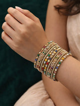 Multicolour Stone and Pearl Studded Brass Bangles Set of 10