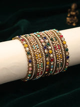 Multicolour Stone and Pearl Studded Brass Bangles Set of 10