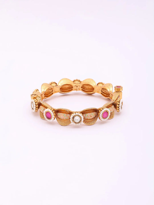 Meenakari Pearl and Kundan Openable Bangle Set (Pair)