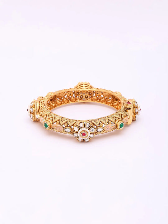 Meenakari Kundan Studded Openable Copper Bangle Set