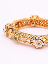 Meenakari Kundan Studded Openable Copper Bangle Set