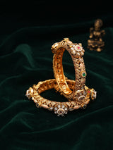 Meenakari Kundan Studded Openable Copper Bangle Set