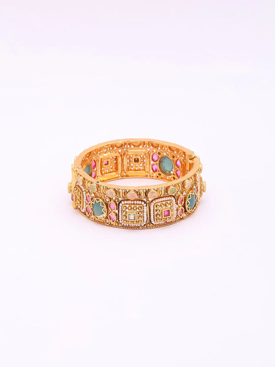 Meenakari Kundan Studded Copper Openable Bangle Set Pair