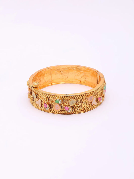 Meenakari Floral Multicolour Stone Openable Kada Bangle Set