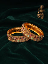 Meenakari Floral Multicolour Stone Openable Kada Bangle Set