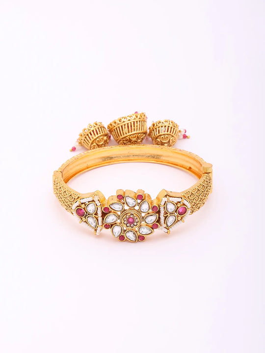 Floral Polki Copper Bangles with Jhumka Drop (Pair)