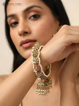 Multicolour Pearl Border Bridal Bangles Set with Jhumka Drops