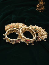 Multicolour Pearl Border Bridal Bangles Set with Jhumka Drops
