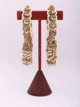 Multicolour Pearl Border Bridal Bangles Set with Jhumka Drops