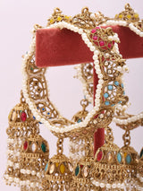Multicolour Pearl Border Bridal Bangles Set with Jhumka Drops
