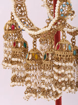 Multicolour Pearl Border Bridal Bangles Set with Jhumka Drops