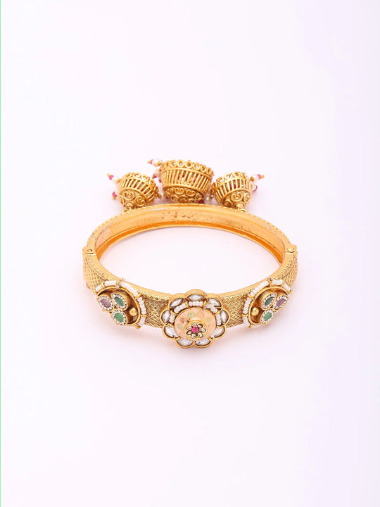 Kundan Meenakari Openable Bangles with Jhumka Drop (Pair)
