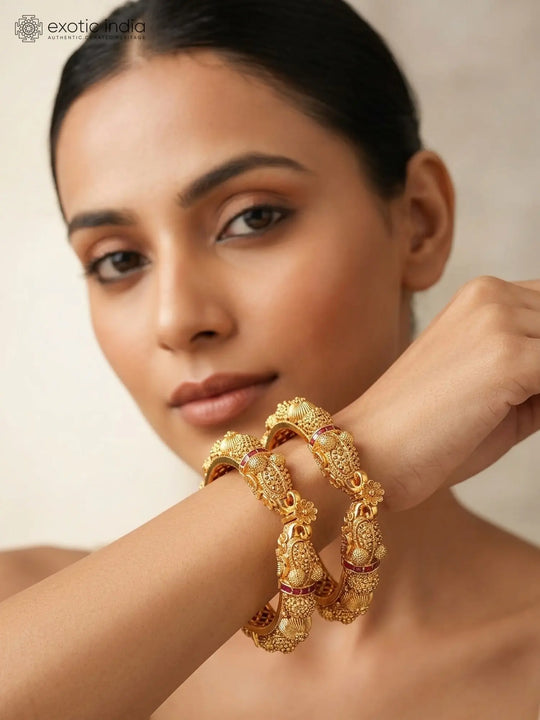 Royal Elephant Temple Style Copper Openable Bangles Pair