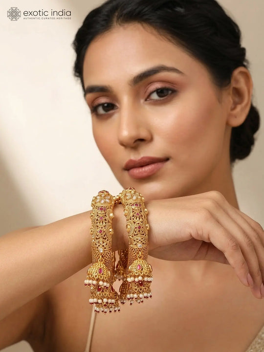 Polki Stone Studded Openable Bridal Bangles with Jhumka Drop