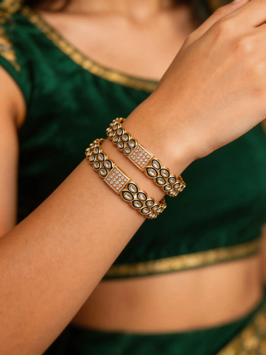 Teardrop Polki Stone Studded Brass Bangles (Pair)