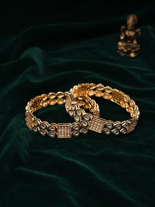 Teardrop Polki Stone Studded Brass Bangles (Pair)