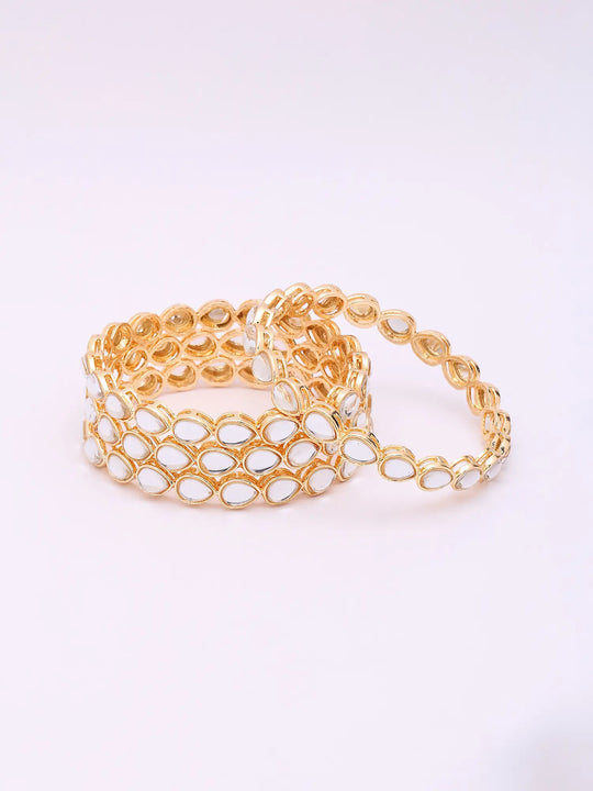 Oval Polki Stone Studded Gold Tone Brass Bangles Set of 4