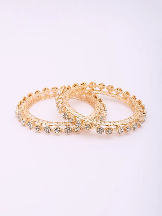 Floral Crystal Embellished Gold Tone Brass Bangles (Pair)