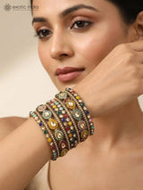 Multicolour Kundan Teardrop Brass Bangle Set