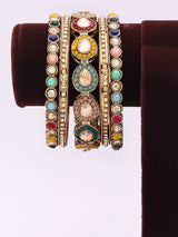 Multicolour Kundan Teardrop Brass Bangle Set