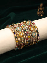 Multicolour Kundan Teardrop Brass Bangle Set