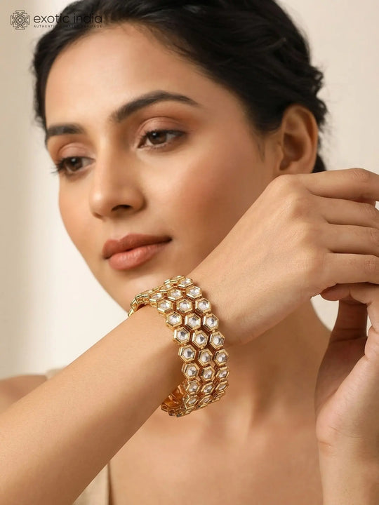 Honeycomb Polki Brass Bangles Set of Four
