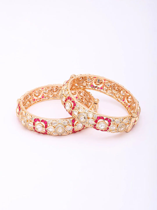 Red Meenakari Polki Studded Openable Brass Kada Bangles Pair