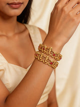 Chaturbhuj Ganesha Red Kundan Brass Bangles (Pair)